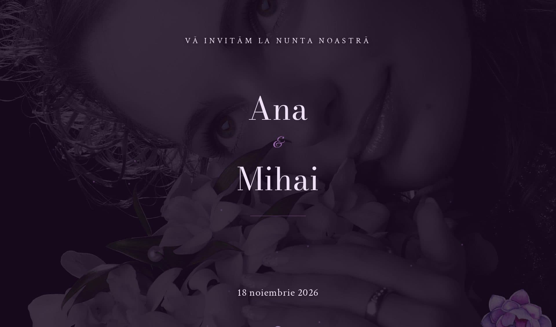 Model invitație Purple Peony Night